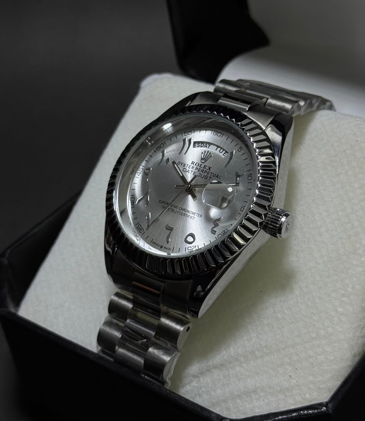 Rolex White Arabic Style Date & Day